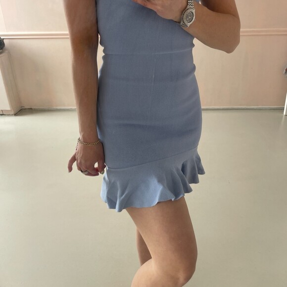 Zara Ruffled Hem Tube Mini Dress Blue Small - Picture 7 of 9